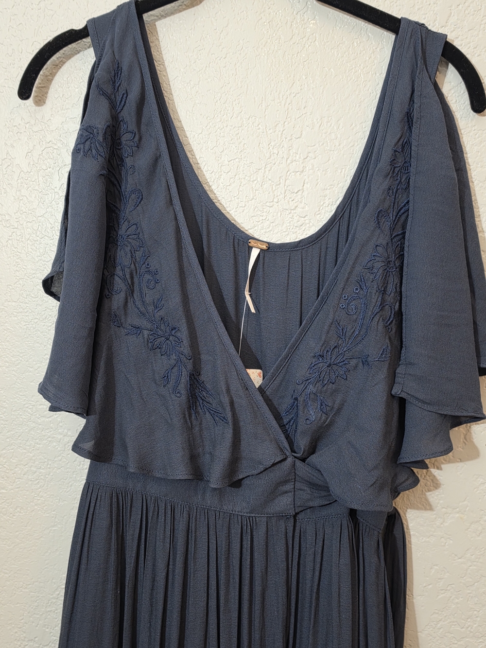 Free People Fiona Maxi Wrap Dress In Midnight Blue Womens Small Embroidered - Picture 5 of 16